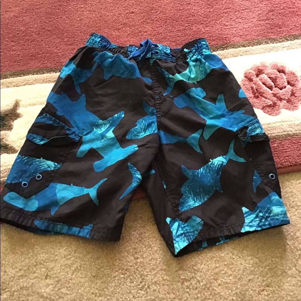 OP boys swim trunks sharks 🦈 blue black size M(8) so cute cute colors
